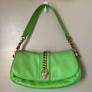 Vintage Juicy Couture green, leather purse w/ gold chain and crystal accents